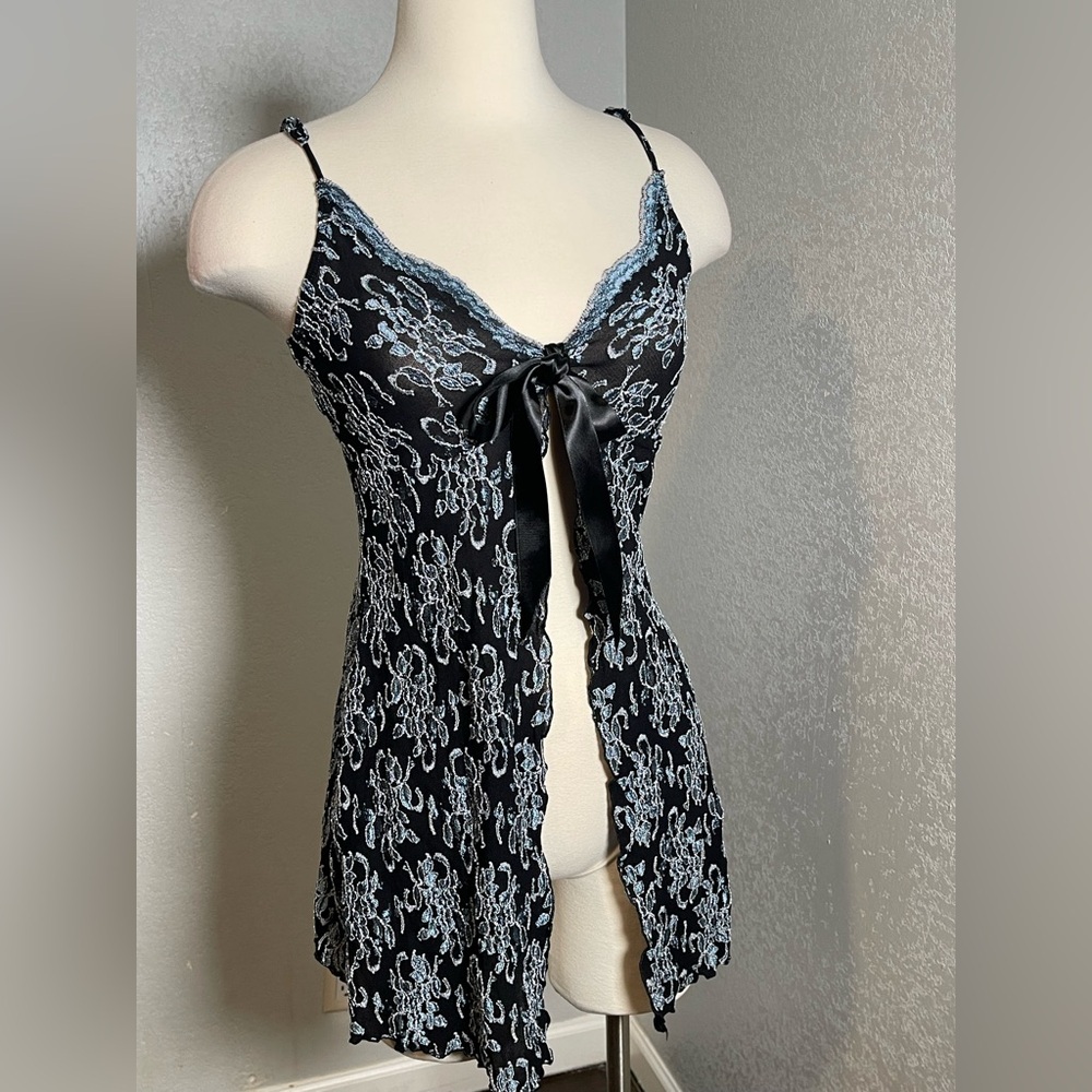 Victoria's Secret Black Chemise with Elegant V-Neck and Bow Detail Y2K